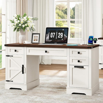 58'' Farmhouse Home Office Desk with Drawers
