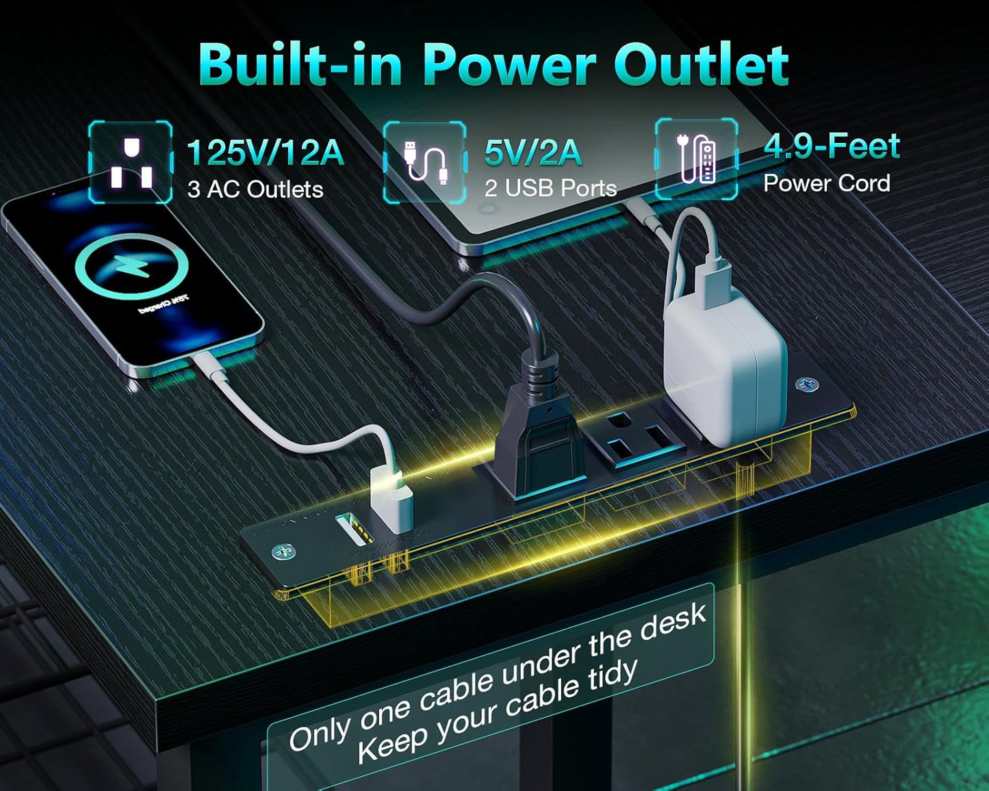 51 Inch L Shaped Gaming Desk with Shelves & Power Outlets, Reversible Computer Desk with Storage Shelves for Home Office, Black