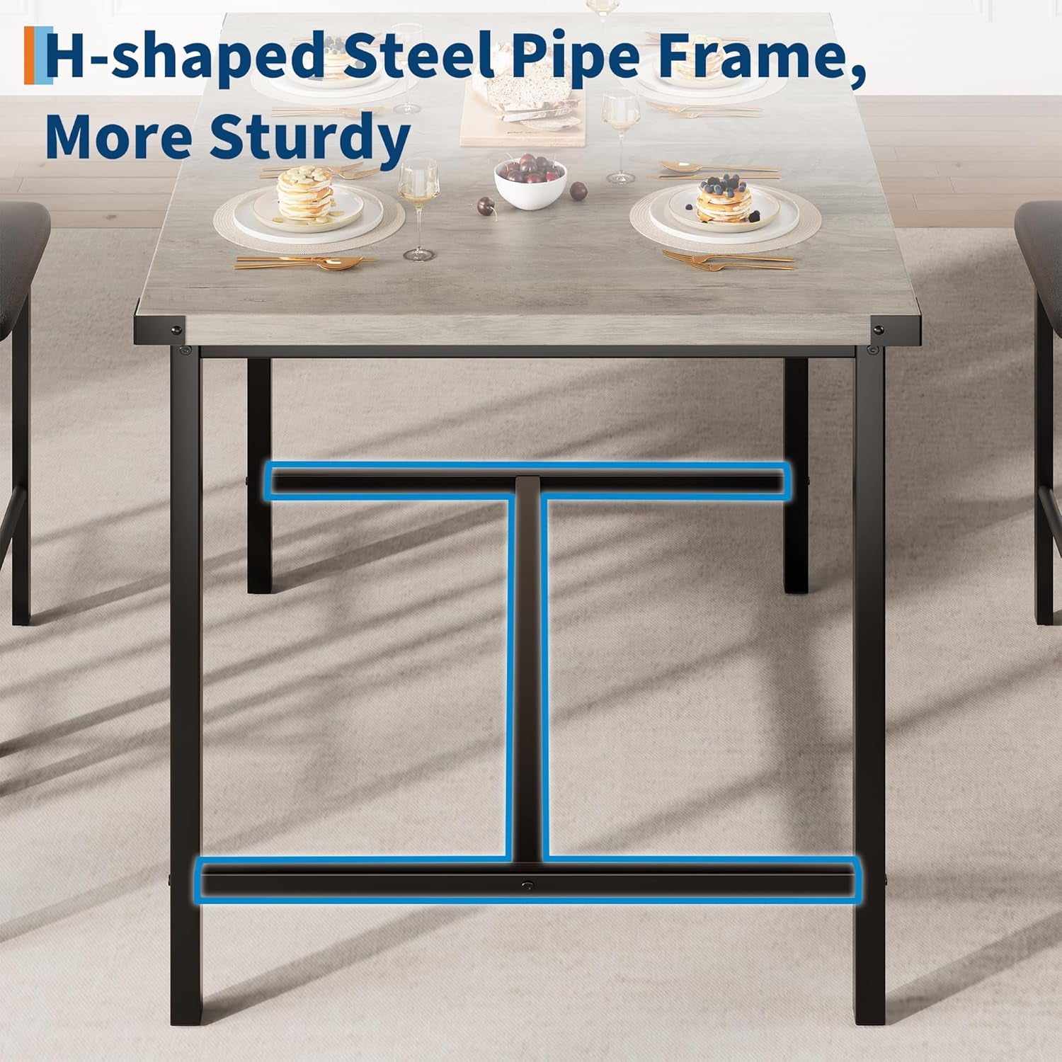 Dining Table Set for 4 W/Footrest & Corner Protector, 5-Piece Kitchen Table Set with Counter Height Table & 4 Upholstered Bar Stools, for Kitchen Room, Apartment, Pub, Retro Gray