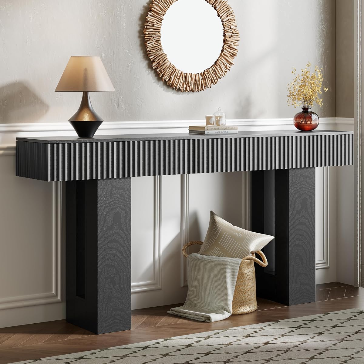 63-Inch Long Entryway Console Table with a Fluted Design