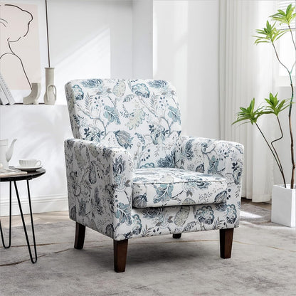 Contemporary Accent Arm Chair with Birch Wood Frame and Velvet Upholstery, Armchair for Office and Living Room Decor, Removable Cushions, 07 Printed Fabric