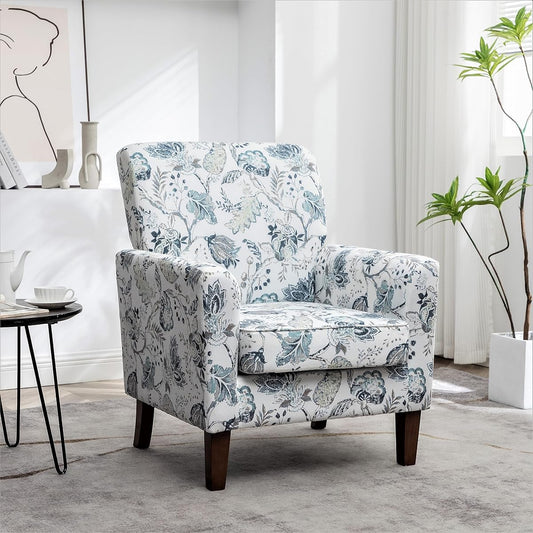 Contemporary Accent Arm Chair with Birch Wood Frame and Velvet Upholstery, Armchair for Office and Living Room Decor, Removable Cushions, 07 Printed Fabric