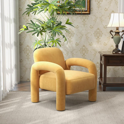 Modern Accent Chair, Comfy Velvet Upholstered Armchair, Cozy Vanity Chair Single Sofa, Tufted Barrel Chair Reading Chair for Living Room, Bedrooms, Corner（Mustard）
