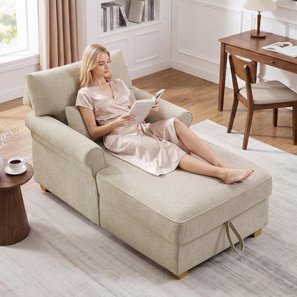 63.39" Oversized Chaise Lounge Chair with Storage, Chenille Beige