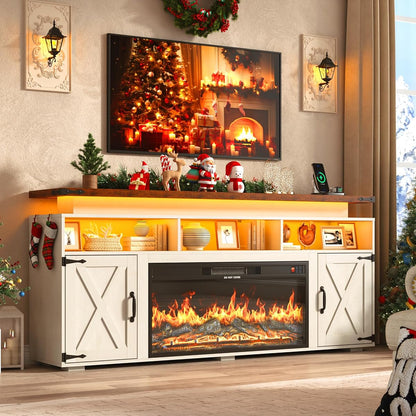 Farmhouse Fireplace TV Stand w/Power Outlet for 75/80 Inch TV