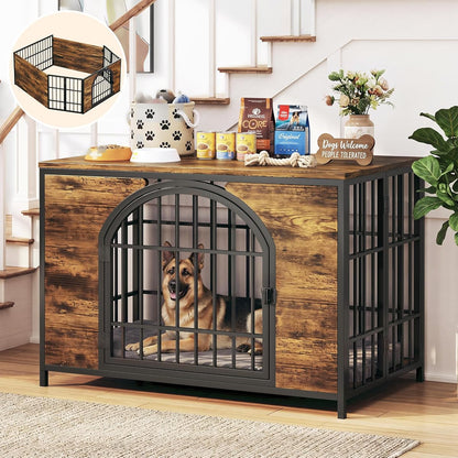 41.7" Dog Crate Furniture, 2-in-1 Configurable Dog Kennel & Playpen, Brown