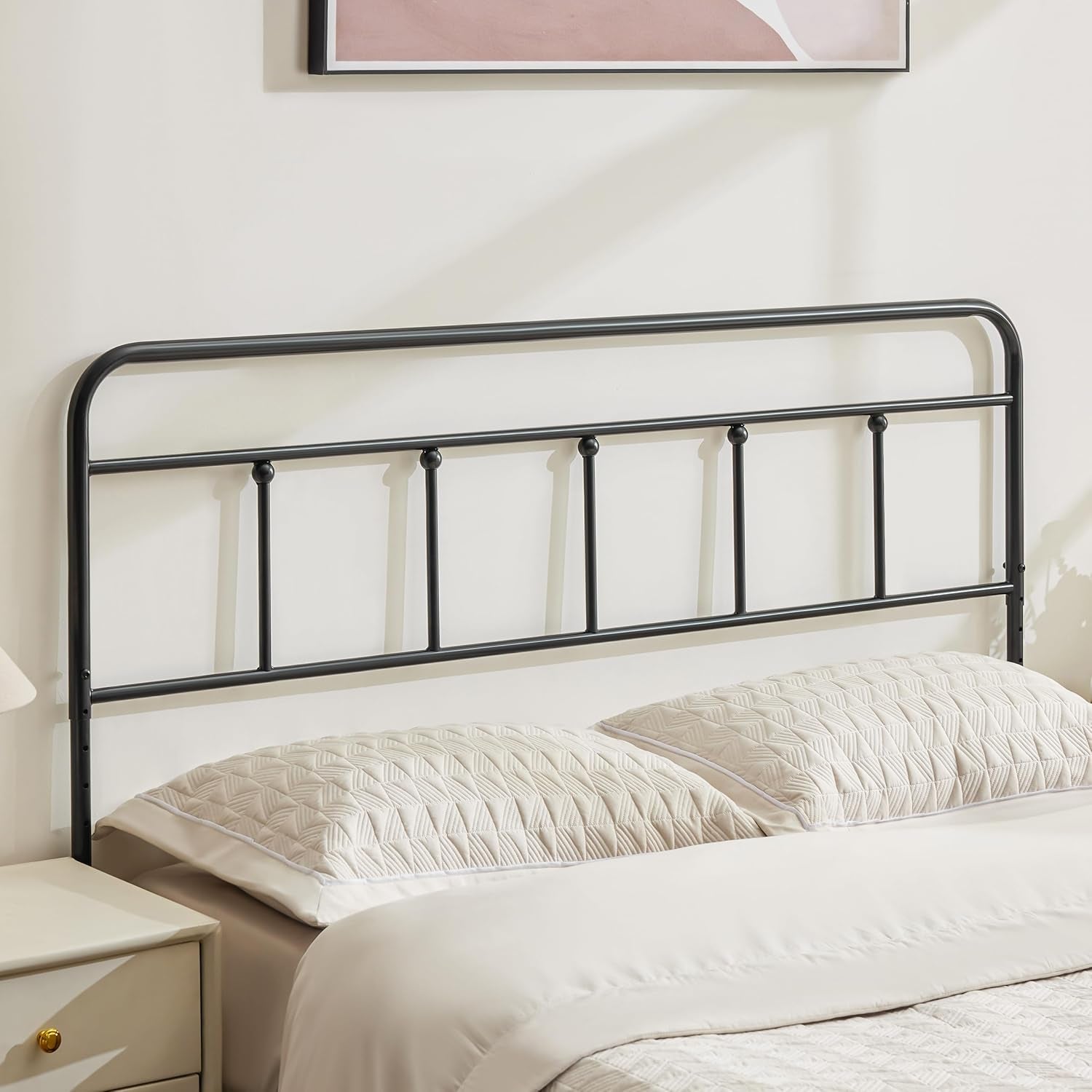 Metal Headboard Queen Size, Sturdy and Durable Iron Queen Headboard Only Adjustable Height from 34” to 44”, Victorian Vintage Bed Headboards, Farmhouse Head Board, Bed Frame Mount Black