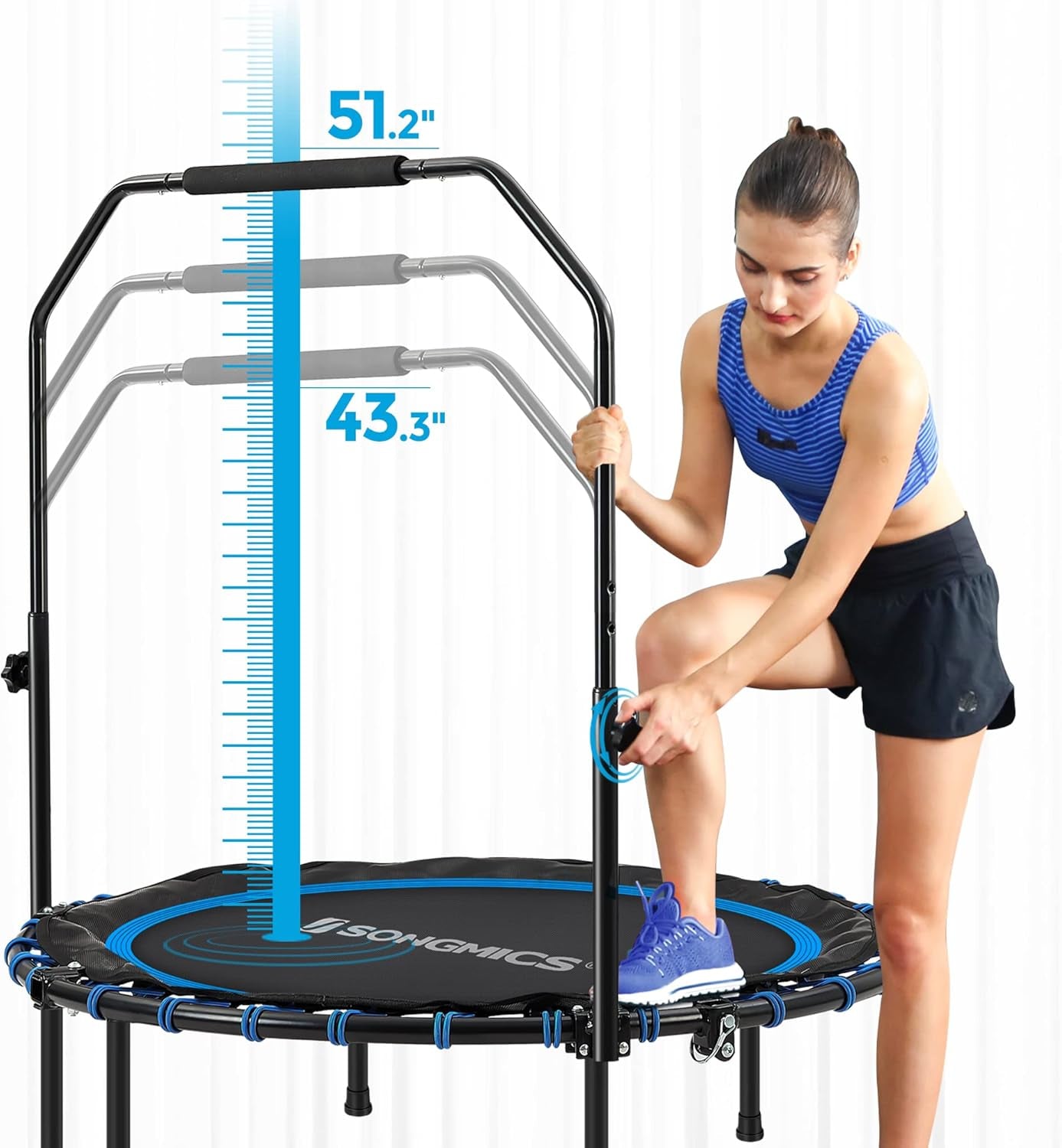 40 Inches Mini Fitness Trampoline, Fitness Rebounder with Adjustable Handrail, Foldable Trampoline for At-Home Workout, Max. Load 264.6 Lb