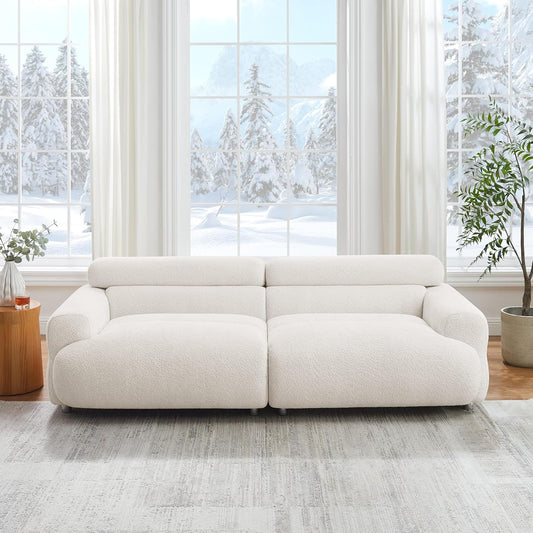 90" Oversized Loveseat Sofa, Cloud Deep Seat Boucle Couch, 3 Seater Comfy Couch for Living Room,Modern Extra Large 2 Seater Tufted Upholstered Sofa for Small Spaces, White | 90" Oversized