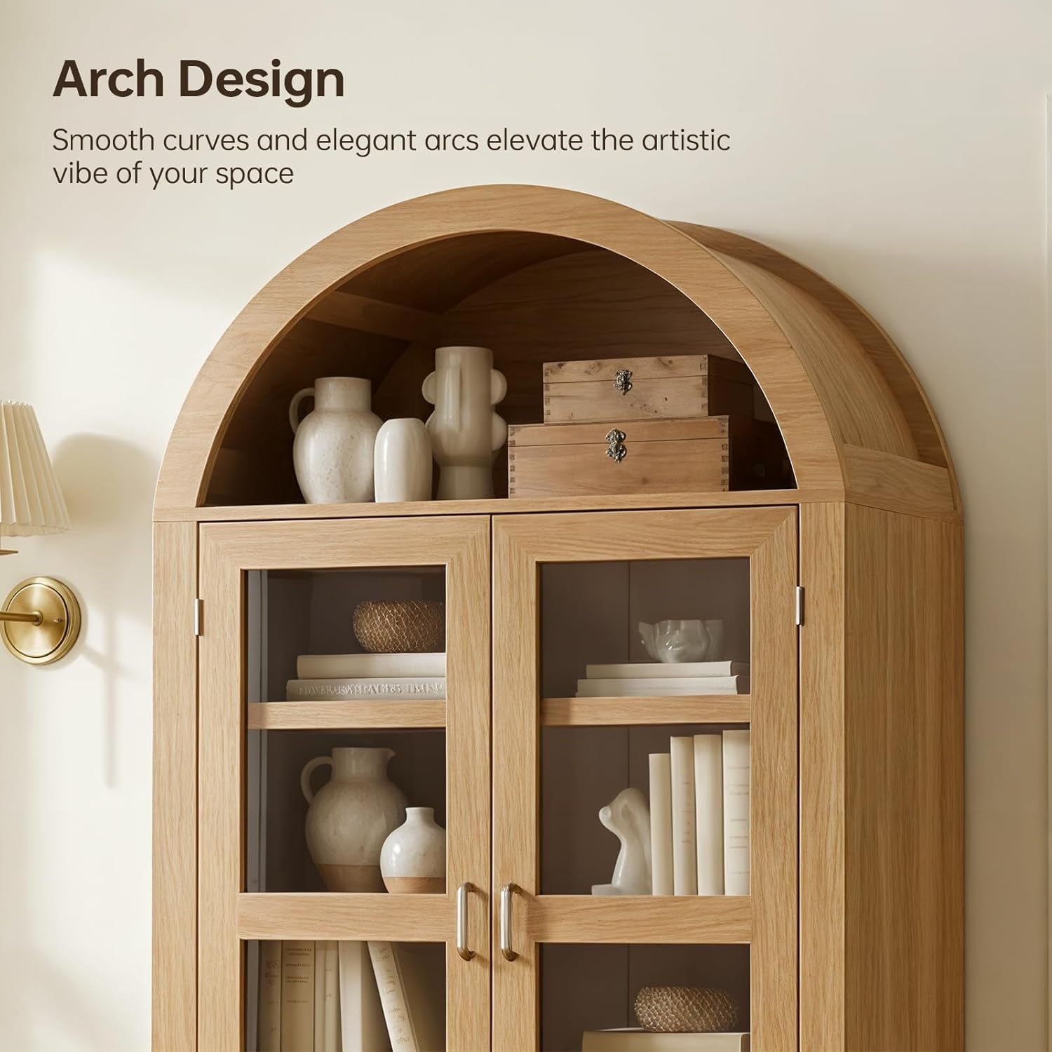 71" Tall Arched Kitchen Pantry, Modern Farmhouse Wood Kitchens Storage Cabinets, Versatile Cupboard for Dining Room, Kitchen, Wood