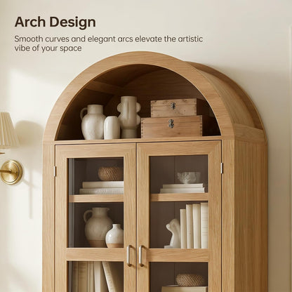 71" Tall Arched Kitchen Pantry, Modern Farmhouse Wood Kitchens Storage Cabinets, Versatile Cupboard for Dining Room, Kitchen, Wood