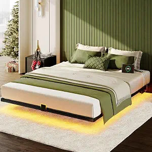 Floating Bed Frame Queen Size, Smart LED Lights & Charging Station, view 2