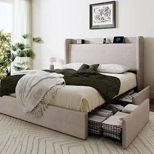 Queen Size Storage Bed Frame with 4 Oversized Drawers, view 2