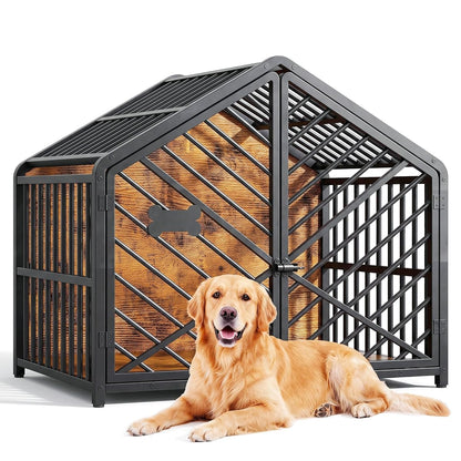 35.4" Dog Crate Furniture with Roof-Shape Frame for Large Dogs