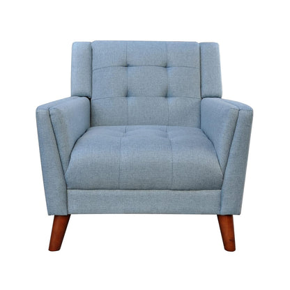 Alisa Mid Century Modern Fabric Arm Chair, Blue and Walnut