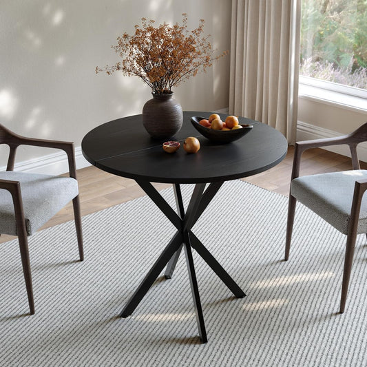 31.5" Black Small Round Dining Table for 2-4, Space Saving Circle Kitchen Dinner Table, Mid Century Modern Dining Room Desk for Kitchen, Apartment