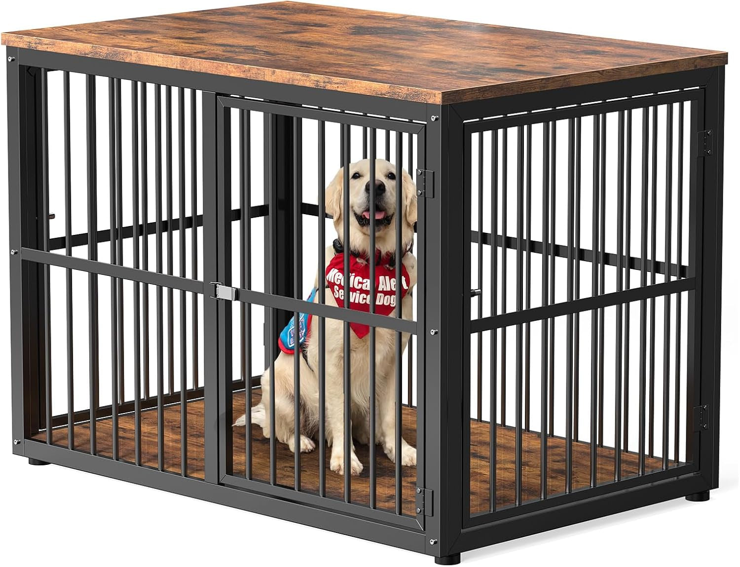 43'' Dog Crate Furniture with 3 Doors, XL Wooden Crate End Table, Heavy Duty Indoor Puppy Cage Kennel for Medium to Large Dogs, Multiple Units Can Be Combined