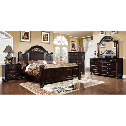 Syracuse 6-Piece Traditional Solid Wood Bedroom Set with Chest, Mirrored-Dresser and 2 Nightstands, Box Spring Required for Bedroom, Guest Room, Queen, Walnut