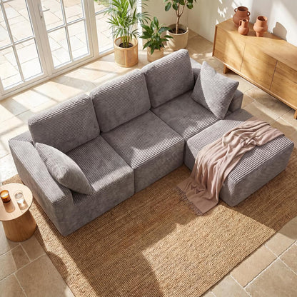 Sectional Couches for Living Room, Modern Boneless Couch with Deep Seat, Upholstered Cloud Sofa, No Assembly Required (Grey, L Shaped Sofa)