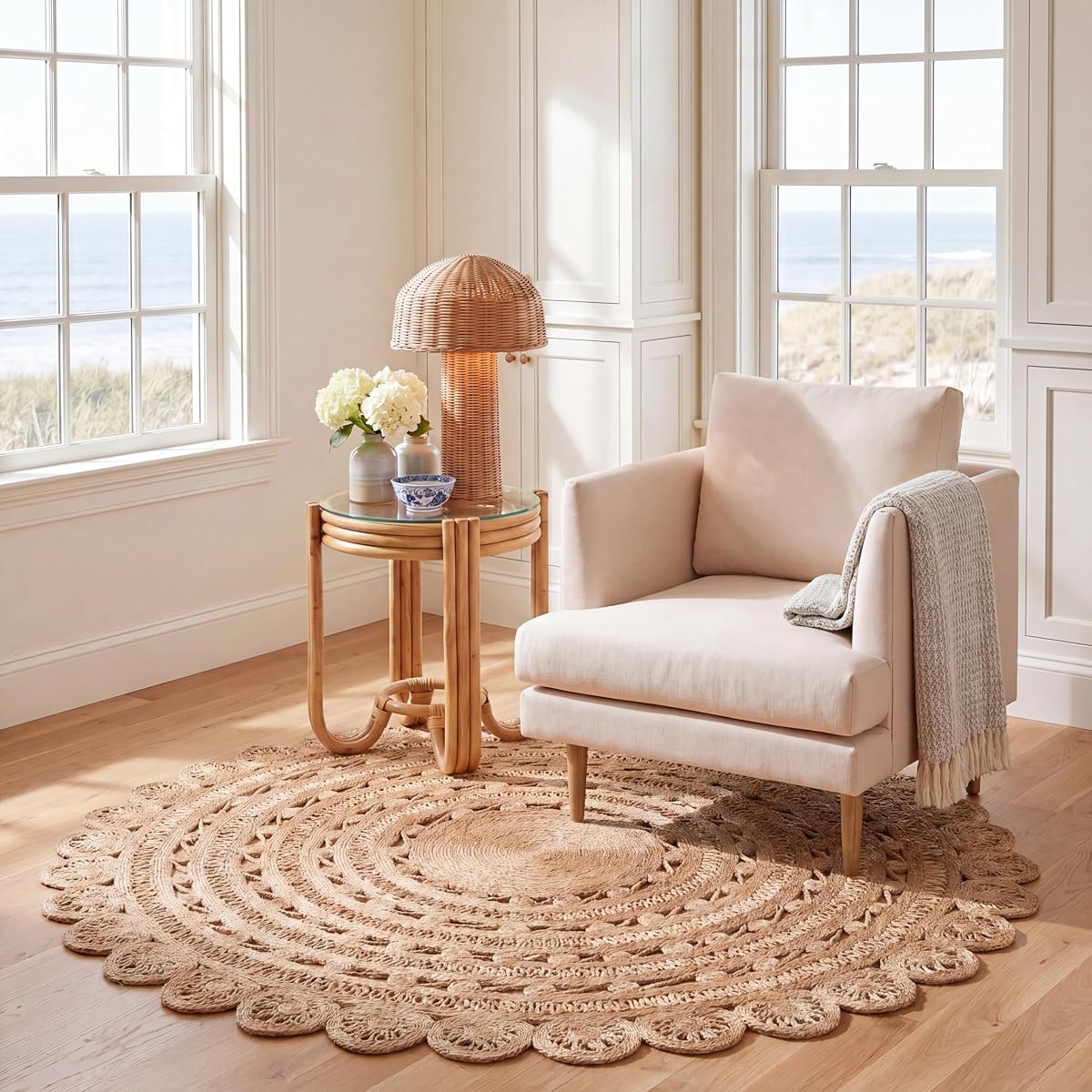 SAFAVIEH Natural Fiber Collection Area Rug - 7' Round, Natural, Handmade Boho Charm Braided Jute, Ideal for High Traffic Areas in Living Room, Bedroom (NF805B)