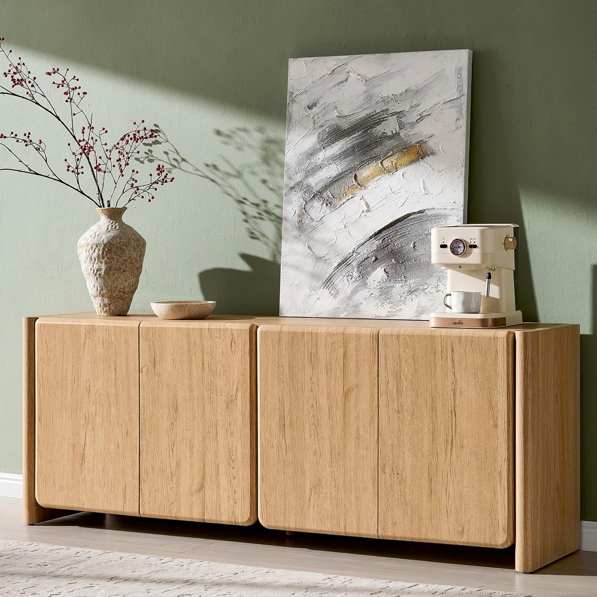 66" Modern Buffet Cabinet w/Storage, Large Sideboard, Natural