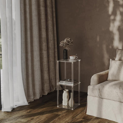 Acrylic Drink Table for Small Spaces, 10" Square, Clear Small Side Table/End Table for Living Room, Sofa, Easy Assembly, Modern, 26" H