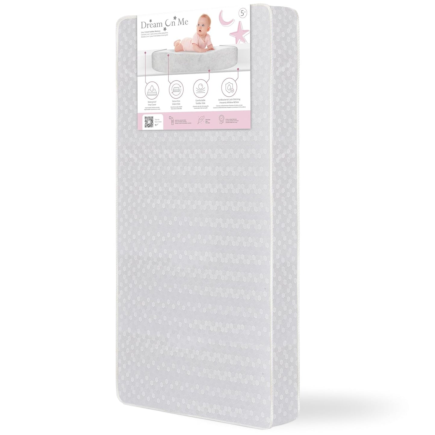 Honeycomb Orthopedic Firm Fiber Standard Baby Crib Mattress, Greenguard Gold and JPMA Certified, 5” Fiber Core Optimum Support, Fits Crib and Toddler Bed, Waterproof Vinyl Cover