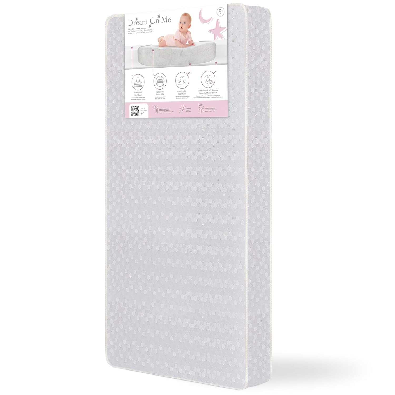 Honeycomb Orthopedic Firm Fiber Standard Baby Crib Mattress, Greenguard Gold and JPMA Certified, 5” Fiber Core Optimum Support, Fits Crib and Toddler Bed, Waterproof Vinyl Cover