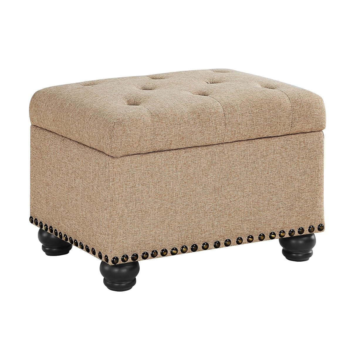 Designs4Comfort 5th Avenue Storage Ottoman 24" - Contemporary Foot Stool and Seat with Hinged Lid for Living Room, Dining Room, Office, Den, Tan Fabric
