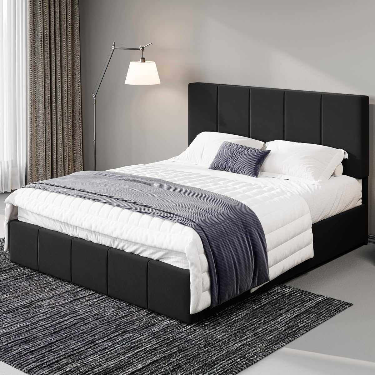 Full Size Black Velvet Platform Bed