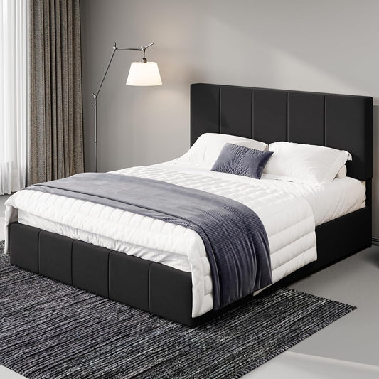 Full Size Black Velvet Platform Bed