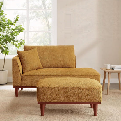 73" Indoor Chaise Lounge Chair with Ottoman, Upholstered Boucle Long Chaise