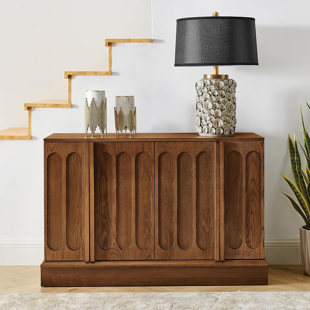 45" Mid-Century Modern Sideboard Buffet Cabinet with Fluted Doors