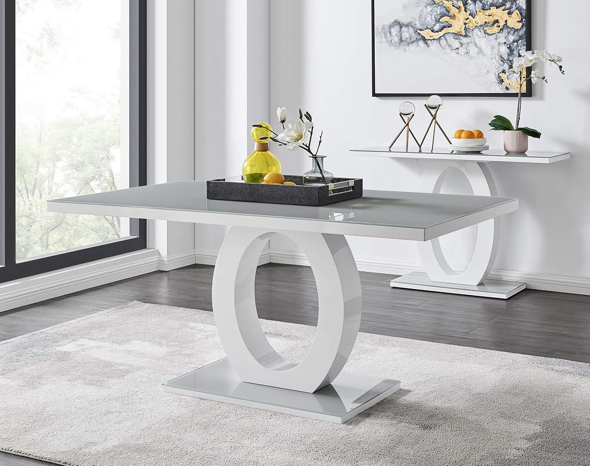 Giovani Modern Stylish Grey/White High Gloss Glass Dining Table and 6 Modern Lorenzo Chairs Set (Dining Table Only)