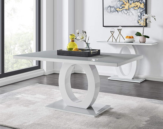 Grey and white high gloss glass dining table