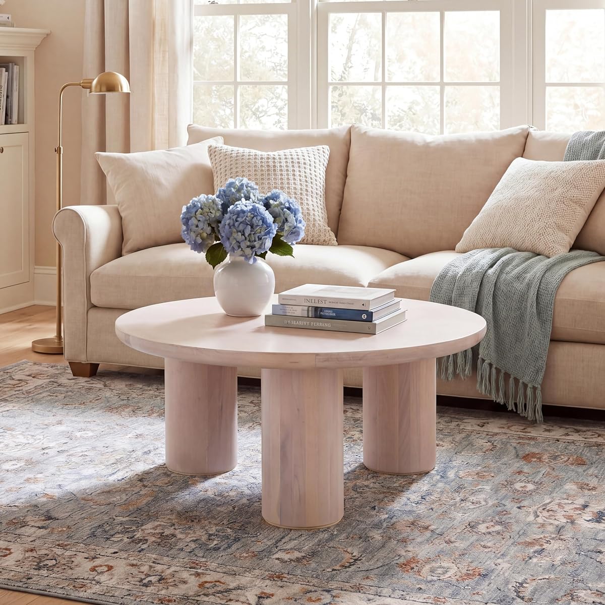 SAFAVIEH Furniture - Mork 3-Leg Round Coffee Table - White Washed - Solid Wood - Modern Tripod Design - Ideal for Living Room, Family Room, Lounge, 40" W x 40" D x 18" H (COF6604C)
