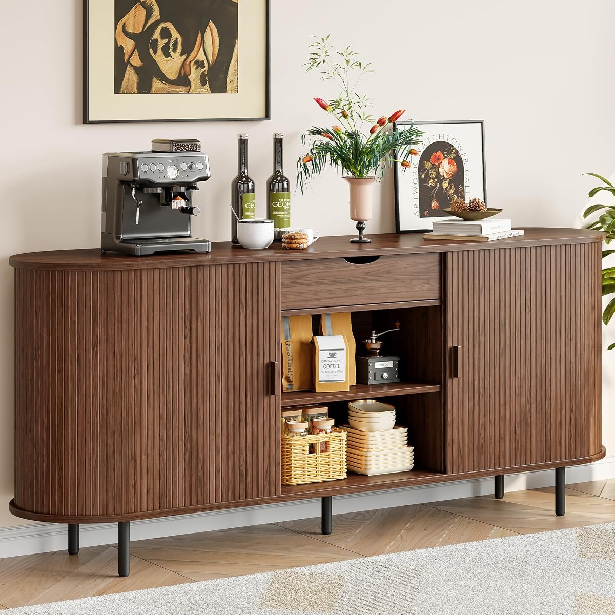 70" Sideboard Buffet Cabinet with Drawer&Adjustable Storage Shelves