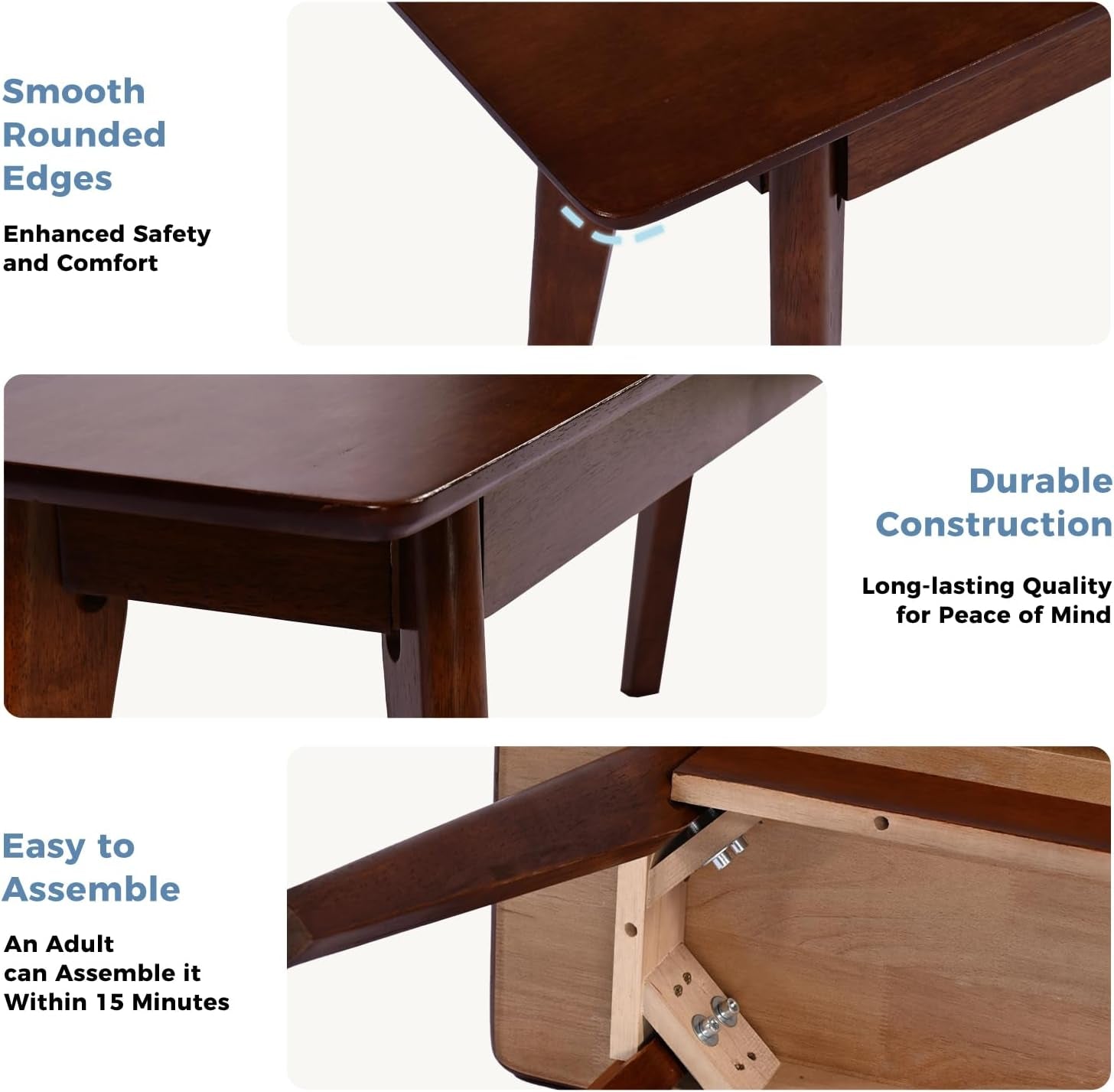 47 Inch Solid Wood Dining Bench, Table Bench for Bedroom, Midcentury Wooden Bench for Kitchen, Long Entryway Bench for Living Room, Walnut