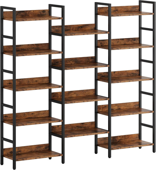 Bookshelf, Bookshelves and Bookcases, 5 Tiers Bookshelf with Baffles, Large Book Shelf with Metal Shelving, Triple Wide Shelves for Living Room, Home Office