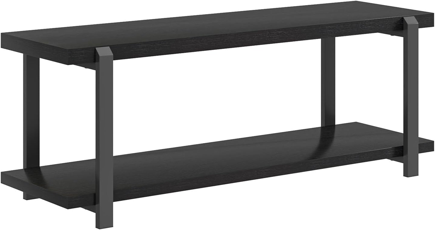 Entryway Bench, Modern Wood and Metal Storage Bench for Hallway, Industrial Indoor Shoe Rack Bench Seat for Living Room Bedroom, Black Oak 47 Inch Long