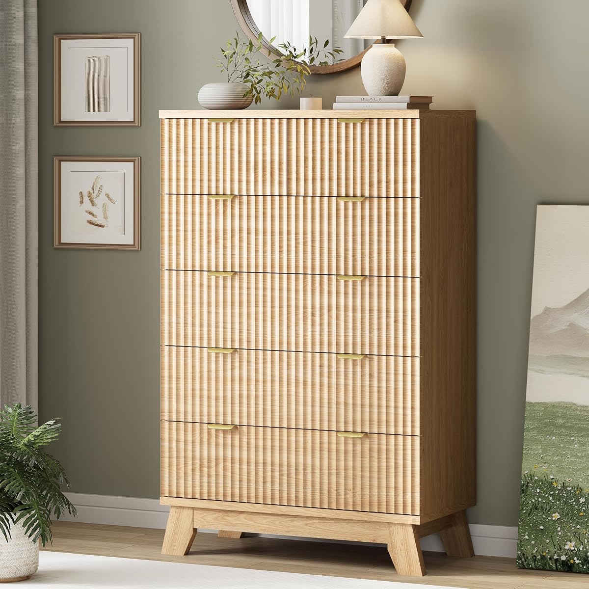 Fluted Dresser for Bedroom with 6 Drawers
