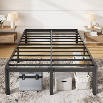 Metal Full Bed Frame, 14 Inch Tall with Rounded Corner, Black