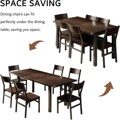 7 Pieces Dining Table & Chairs Set for 4-6, 63" Extendable Kitchen Table and 6 Chairs, Dining Room Table with MDF Board & Metal Frame, Perfect for Small Space, Easy Clean, Espresso