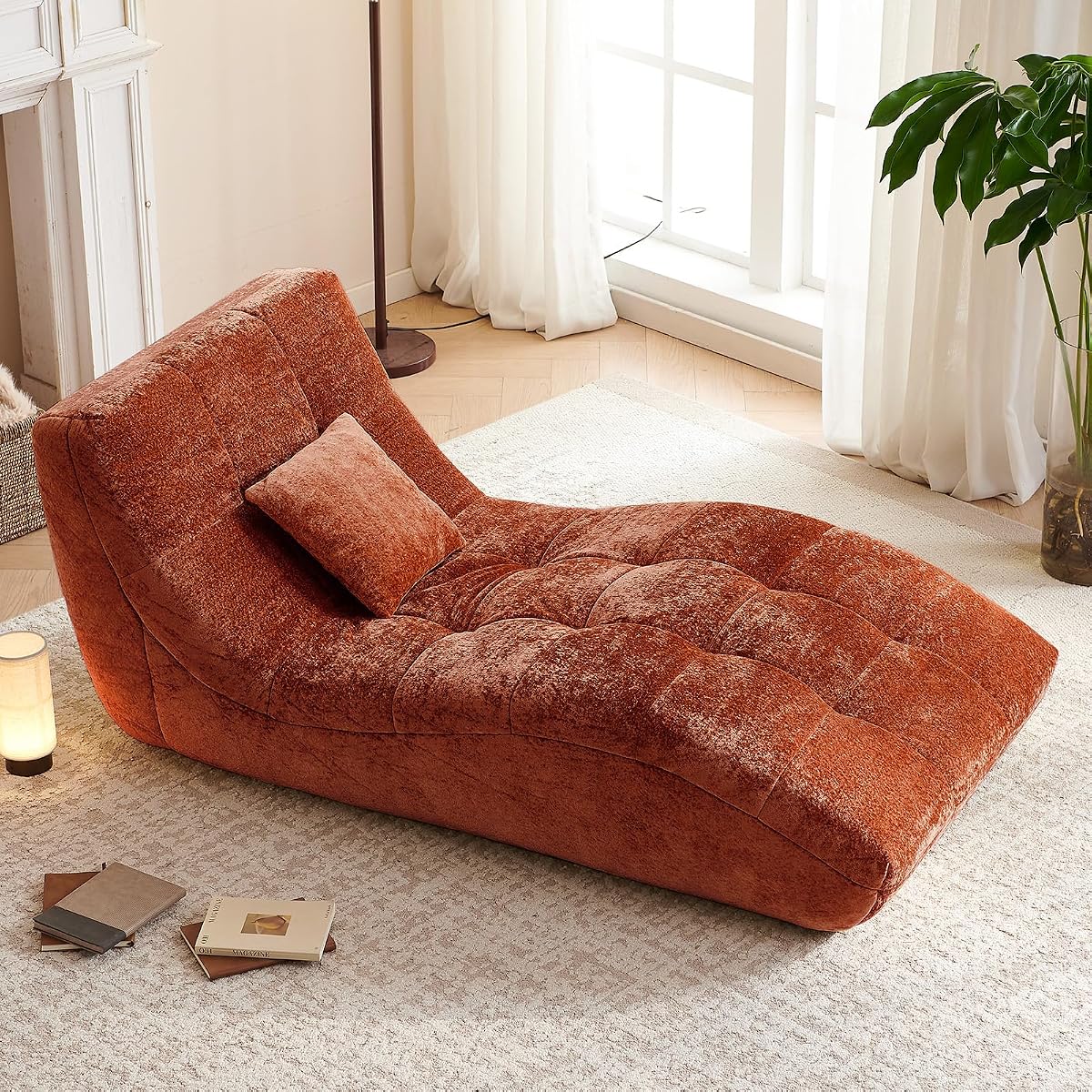 Chaise Lounge Chair with Curved Back, Modern Upholstered Recliner Sofa