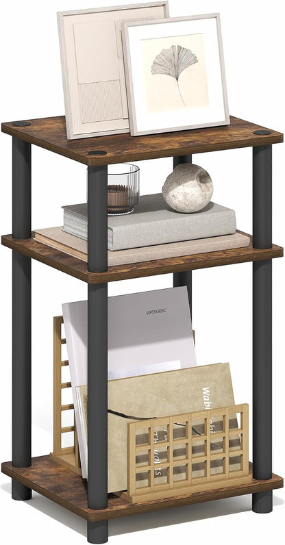 Turn-N-Tube Side Table, 3-Tier End Table, Night Stand, Bedside Table, for Living Room, Bedroom, Amber Oak