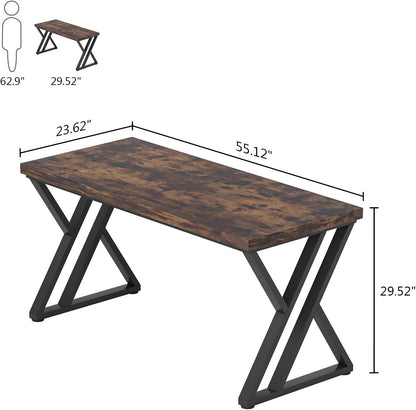 55 Inch Large Simple Industrial Computer Desk Study Writing Table Home Office Workstation,Rustic Brown