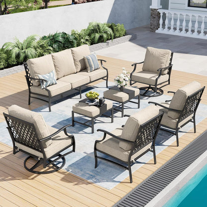 7 Piece Outdoor Patio Furniture Sets Metal Modern Outoor Patio Conversation Set with 5.75" Extra Thick Cushion for Deck Backyard