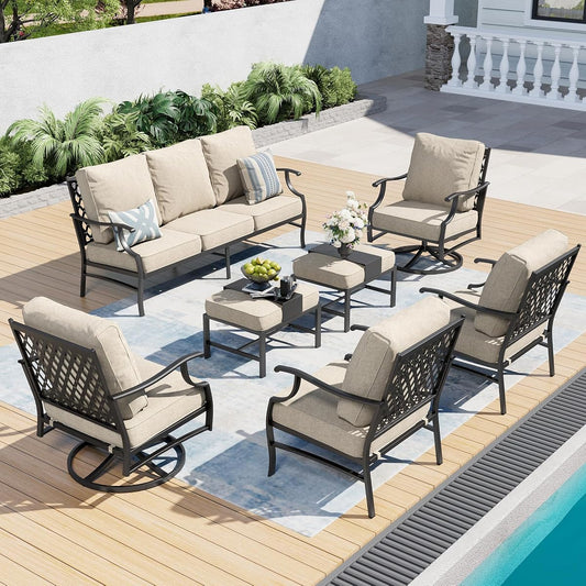7 Piece Outdoor Patio Furniture Sets Metal Modern Outoor Patio Conversation Set with 5.75" Extra Thick Cushion for Deck Backyard