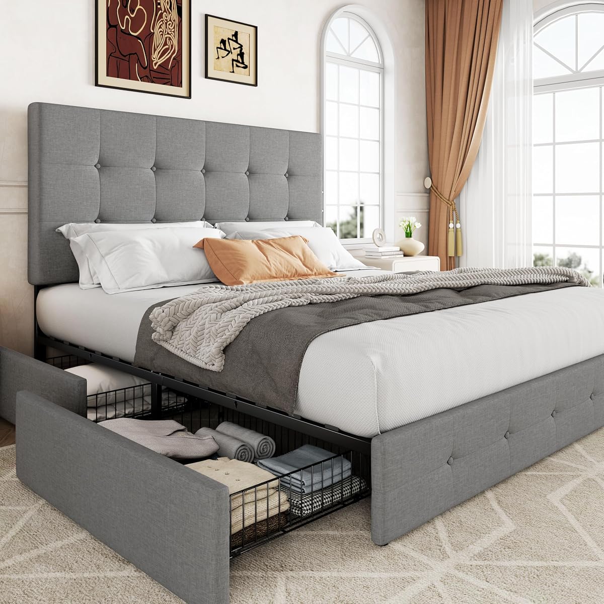 Storage Bed Frame with 4 Underbed Drawers