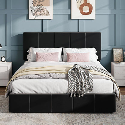 Queen Size Bed Frame, Velvet Upholstered Platform Bed, Black